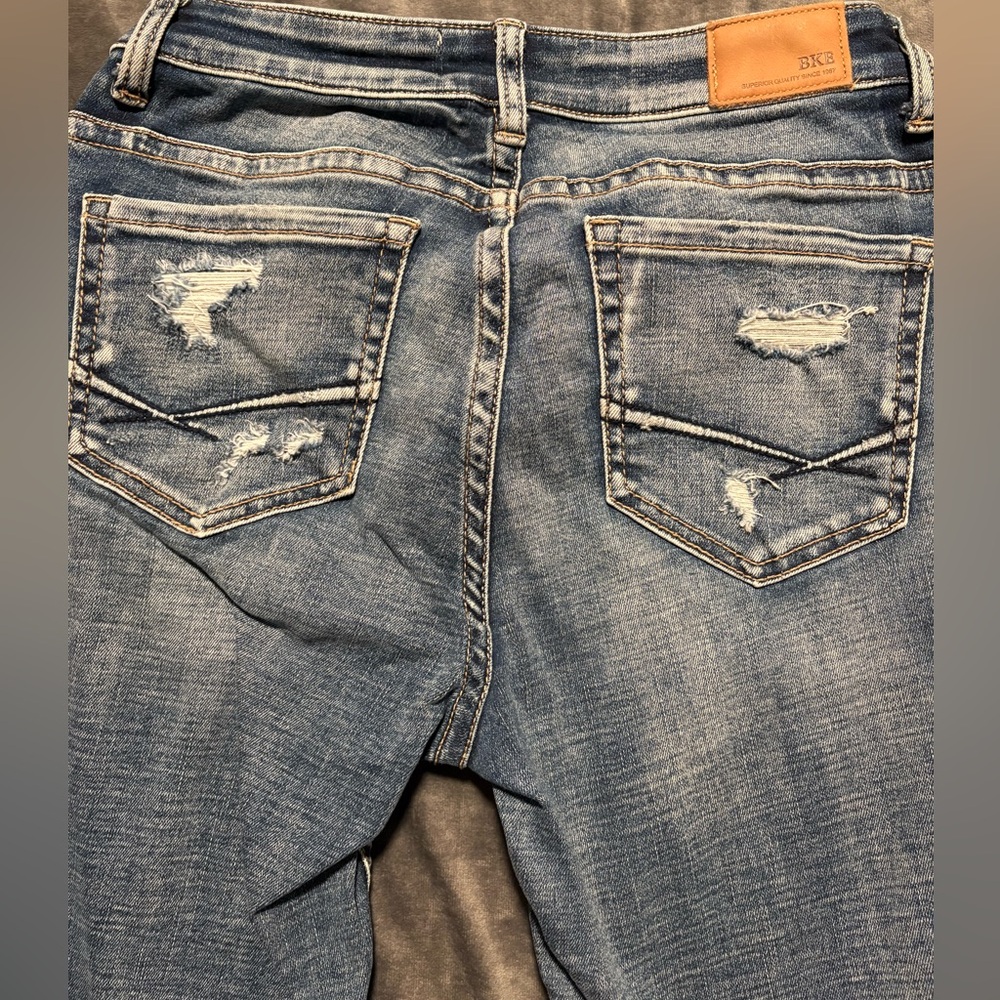 BKE Women’s Light Blue Wide Leg/Flare Distressed Jeans